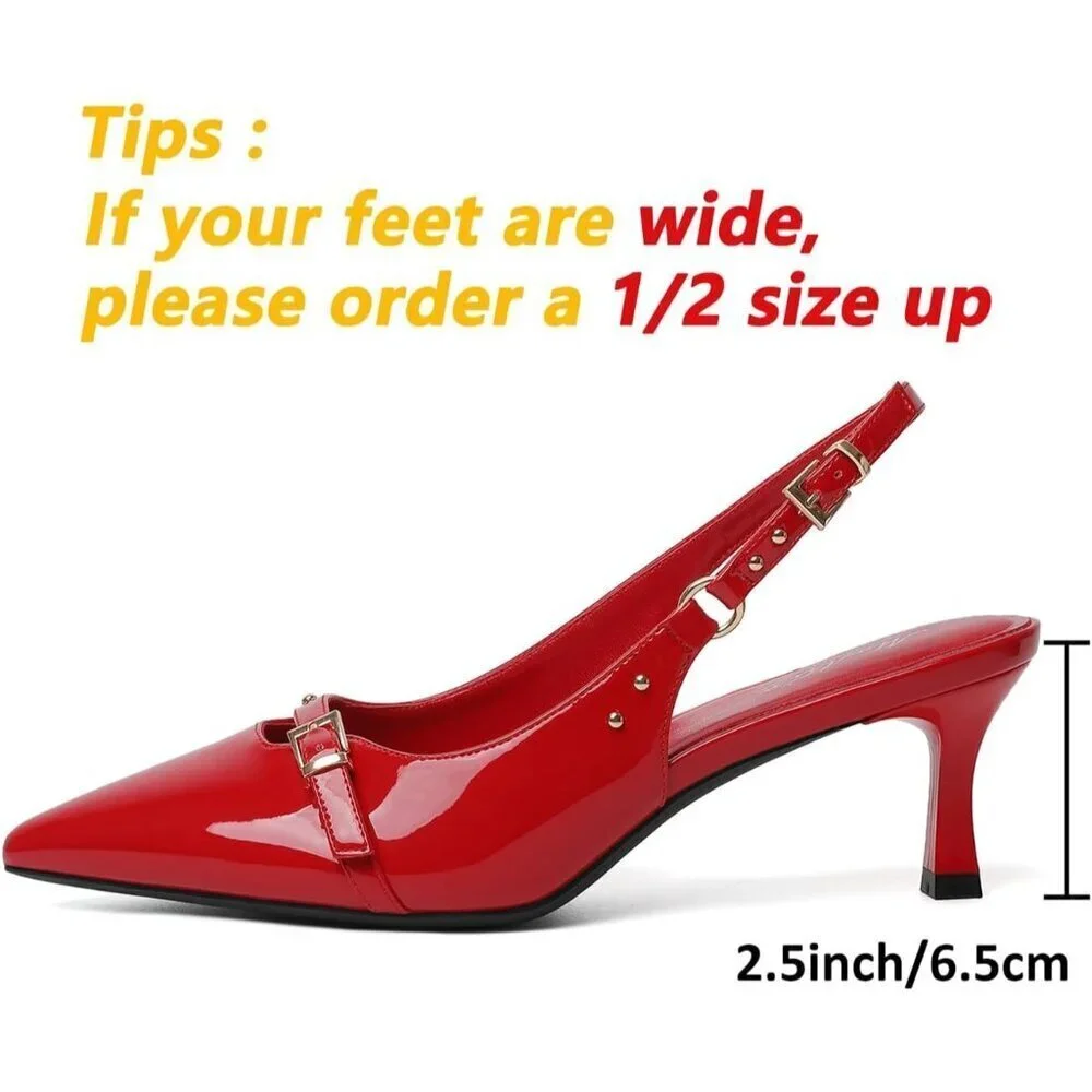 Women's Red 1 Pointed Closed Toe Slingback Kitten Heels Pumps Party Shoes